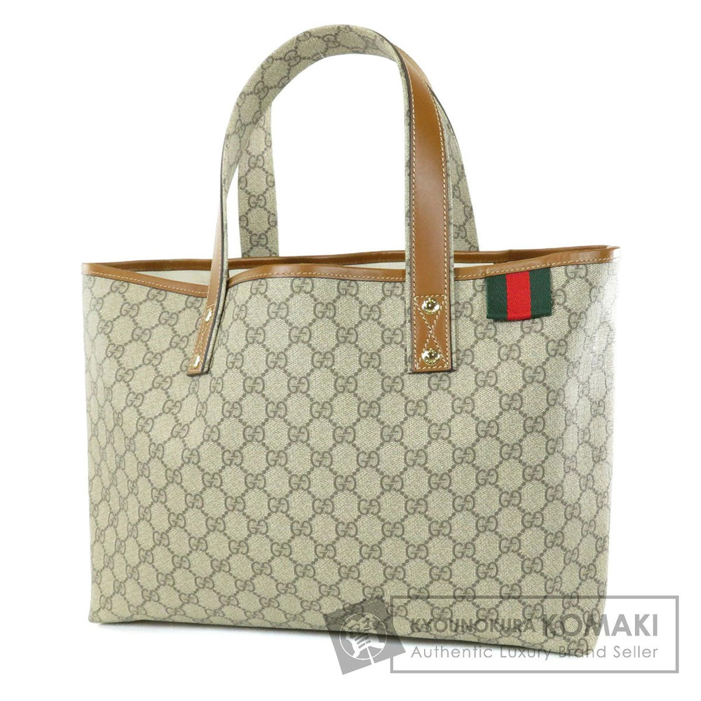 Gucci GG Supreme Sherry Line Tote Bag brown leather signature web
